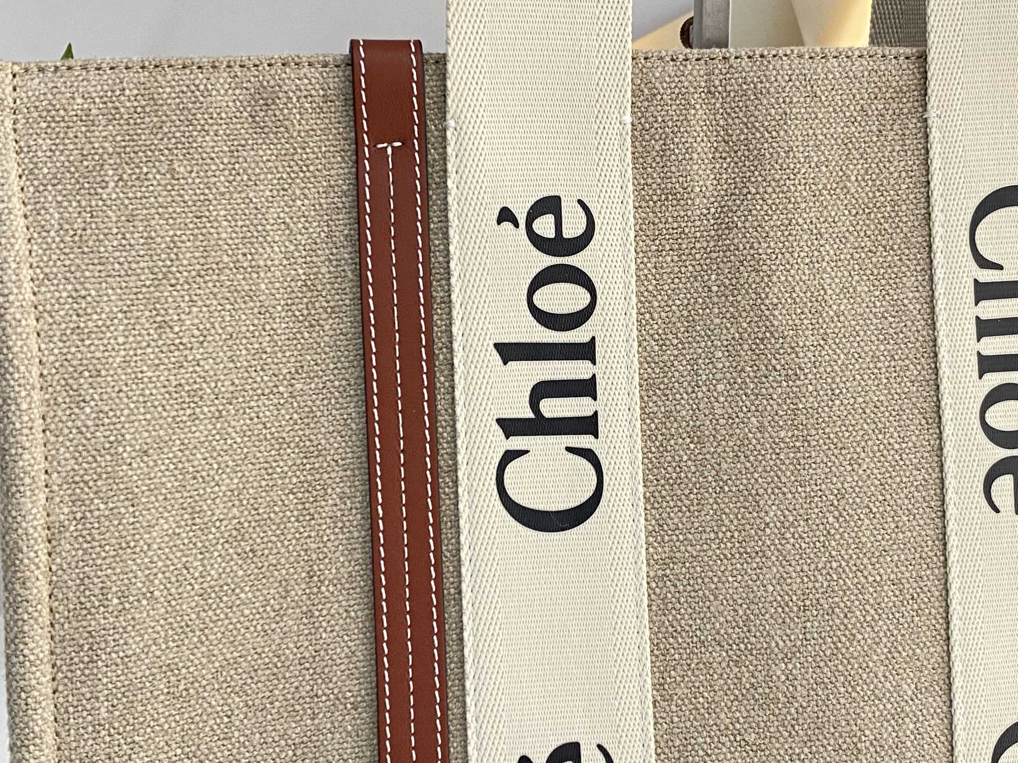 Chloe Large Woody Tote Bag In Linen 